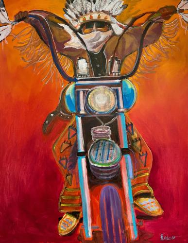 Choctaw Man on Wide-Glide Chopper by Malcolm Furlow
